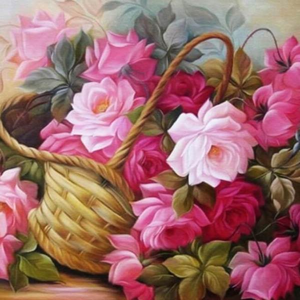 Pink Roses in a Basket - DIY Diamond Painting