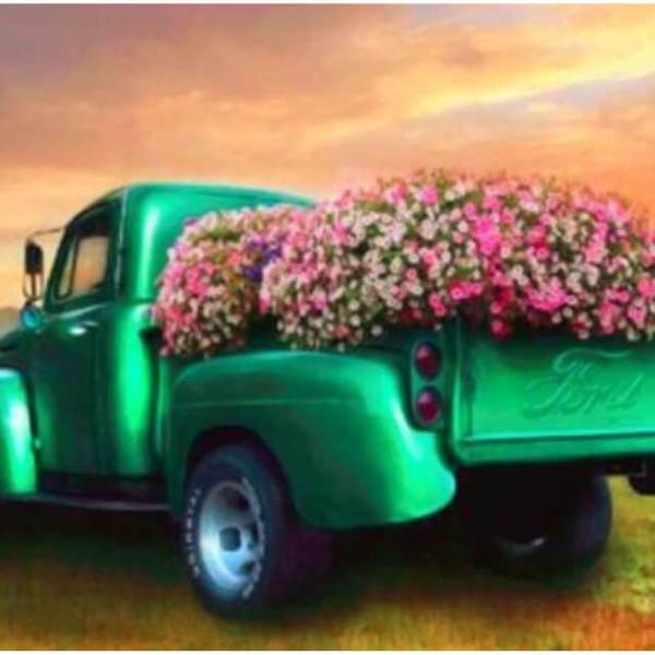 Green Flower Truck - DIY Diamond Painting