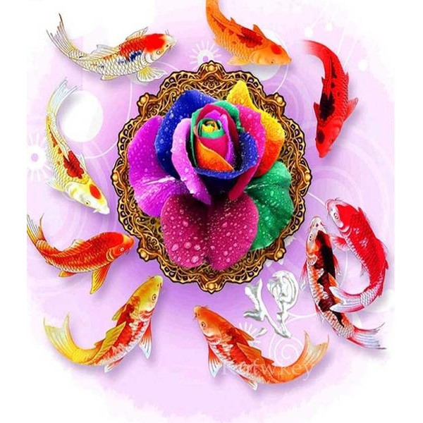 Koi Fish and a Rainbow Rose - DIY Diamond Painting