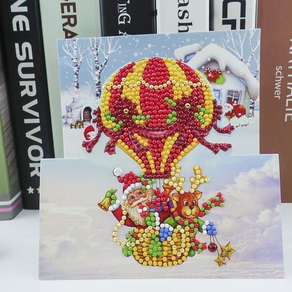 Santa in a Hot Air Balloon - Diamond Painting Folding Card